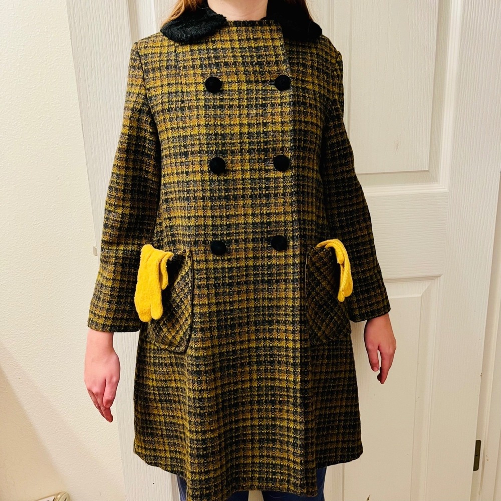 VTG Pendleton Wool 50s Plaid Double Breasted Fur Collar Peacoat Women No Size